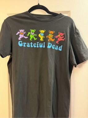 Grateful Dead Black Tee with Pastel Rainbow Dancing Bears